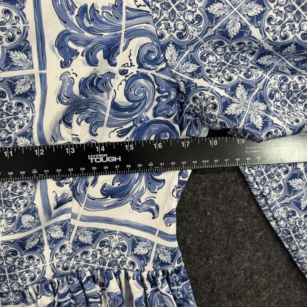 Blue and White Printed Midi Dress - Picture 4 of 7